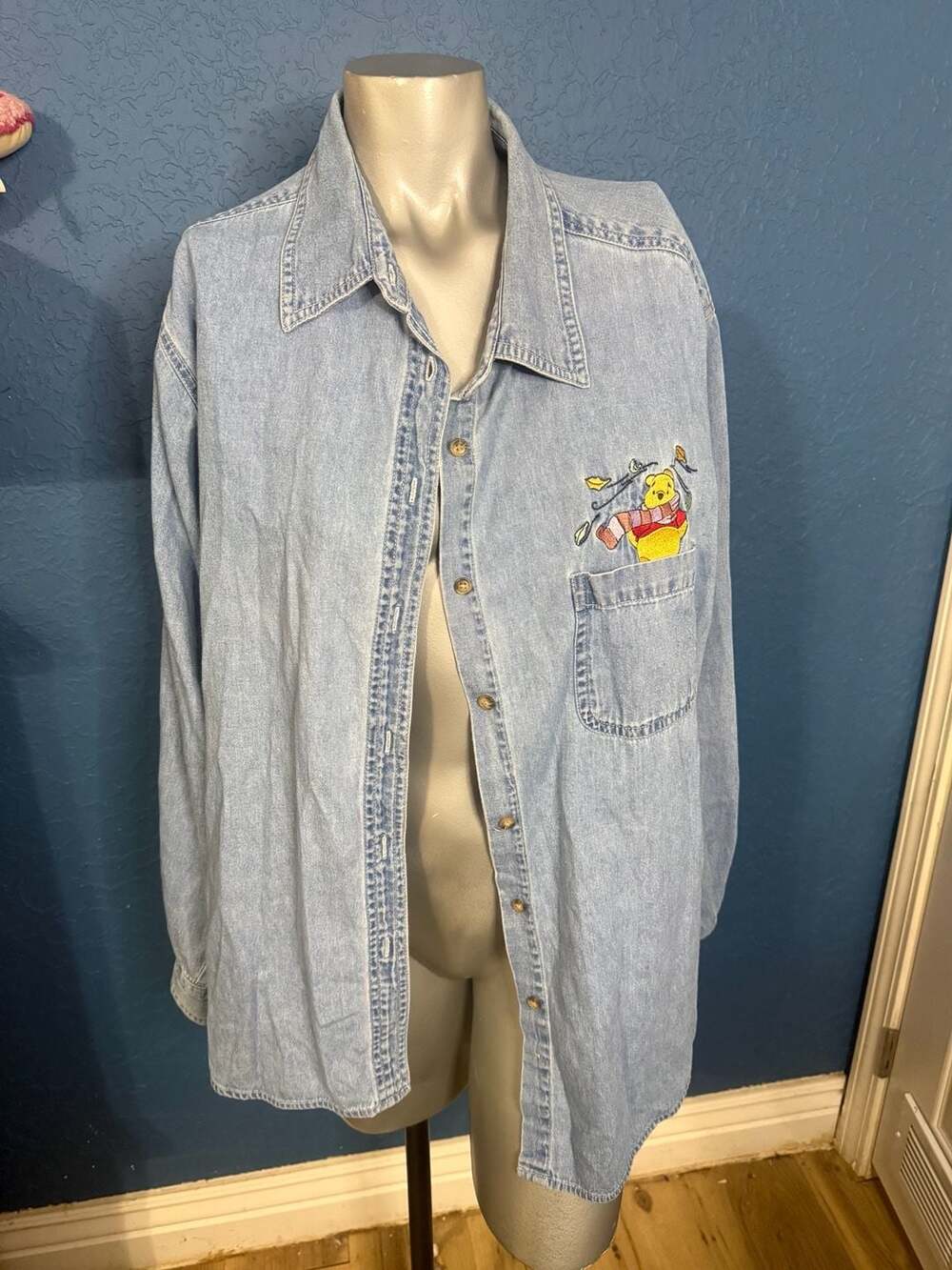 Vintage Disney Pooh Corner Denim Shirt 22W 24W Winnie the Pooh Embroidered Fall